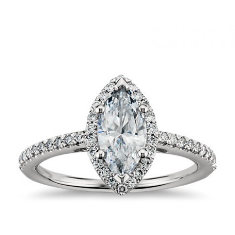 Marquise Cut Halo Diamond Engagement Ring in 14K White Gold